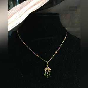 Dainty Vintage Monet beaded necklace with dangle pendant